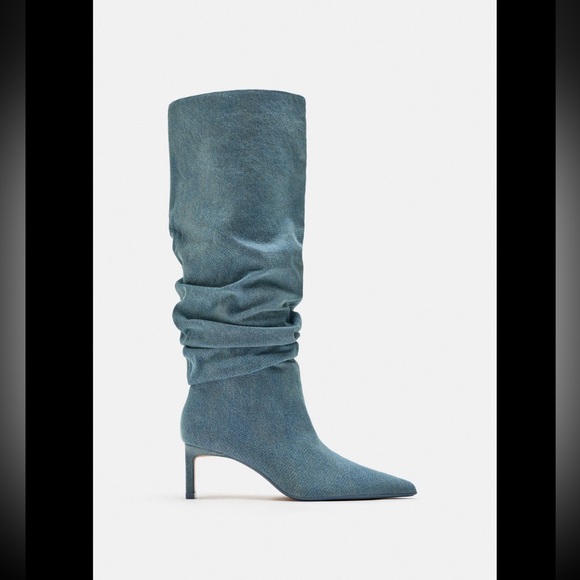ZARA SLOUCHY DENIM BOOTS - Picture 6 of 16